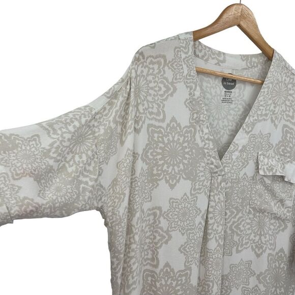 Life is Good white beige neutral print tunic size large - Picture 2 of 6